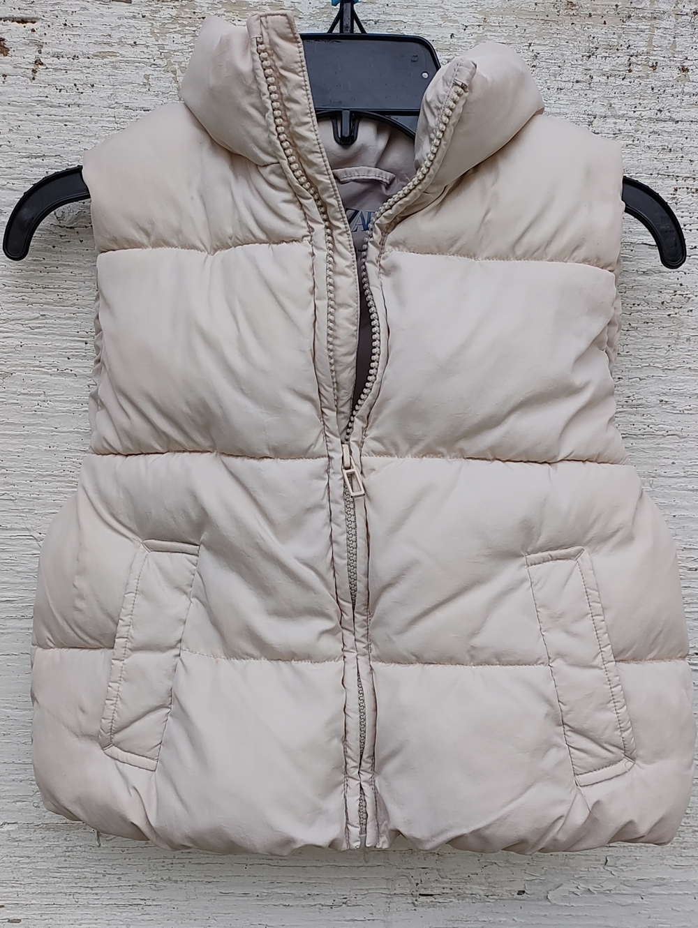 Zara Cream Puffer Vest with High Collar, Pockets, Size 5-6 Girls'